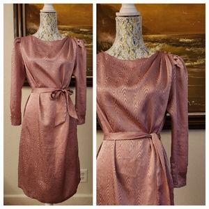 Vintage 1970s Pink Satin Long-Sleeve Dress by Hal Ferman
